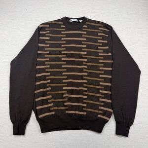 Bachrach Womens XL Geometric Pattern Merino Wool Sweater Made in Italy Brown